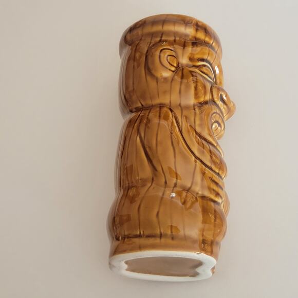 Hawaiian Polynesian Tiki Mug Cup Vase Brown Barware Glazed 6.25" tall - Picture 6 of 10
